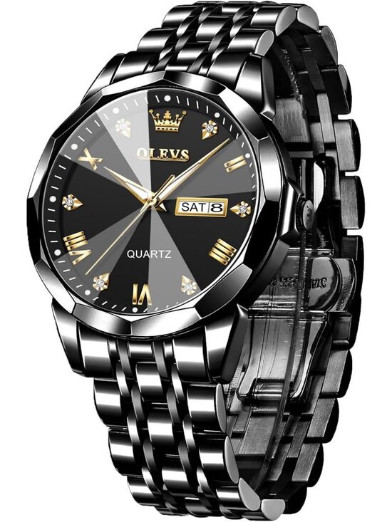 Other - Men's All Black Diamond Stainless Steel Analog Quartz Classic Waterproof Watch